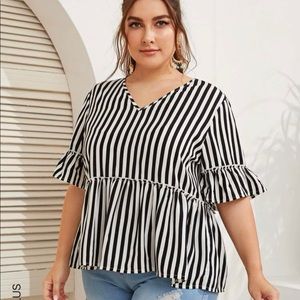 SHEIN black and white striped peplum top